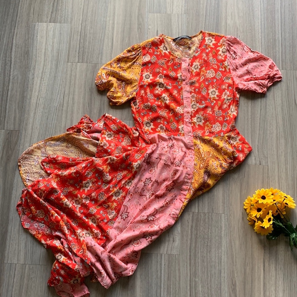 H&M Patchwork Floral Handkerchief Cottagecore Dress